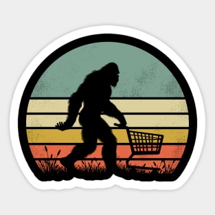 Bigfoot Holding a Shopping Cart Funny Vintage Shopper Sticker